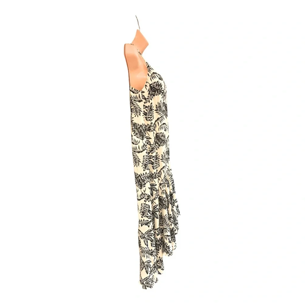 Palm Frond Shift Ruffle Hem Leaf Print HYVFE Maxi Vacation Cruise Sun Day Dress - Picture 5 of 16